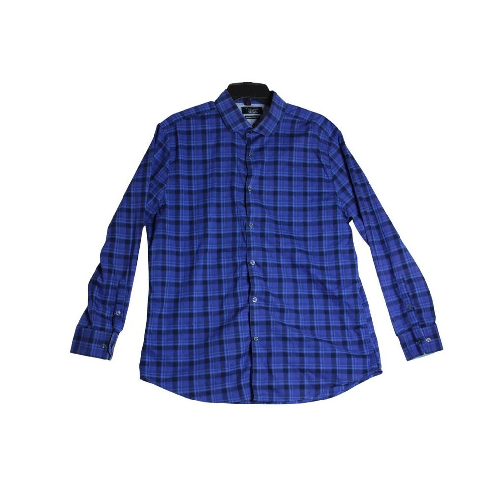 Penguin L/S Blue Plaid Button Down Shirt Mens 16.5 32/33 Heritage Slim Fit